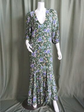 Mixed By Nasrin Green Floral Dress Cottage core Maxi Dress - Size 36